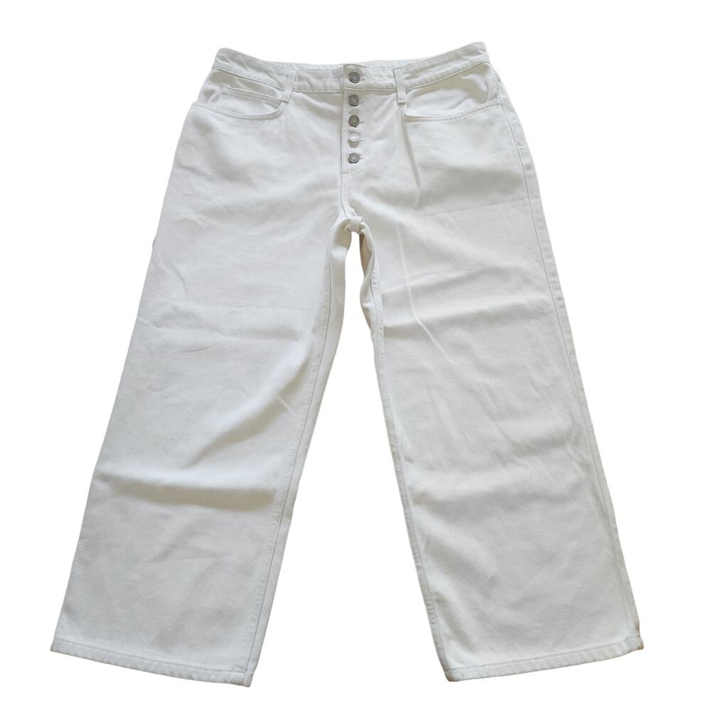 A.L.C. Montag cropped wide straight leg twill jeans in almost white Size 14 NEW - Picture 1 of 11